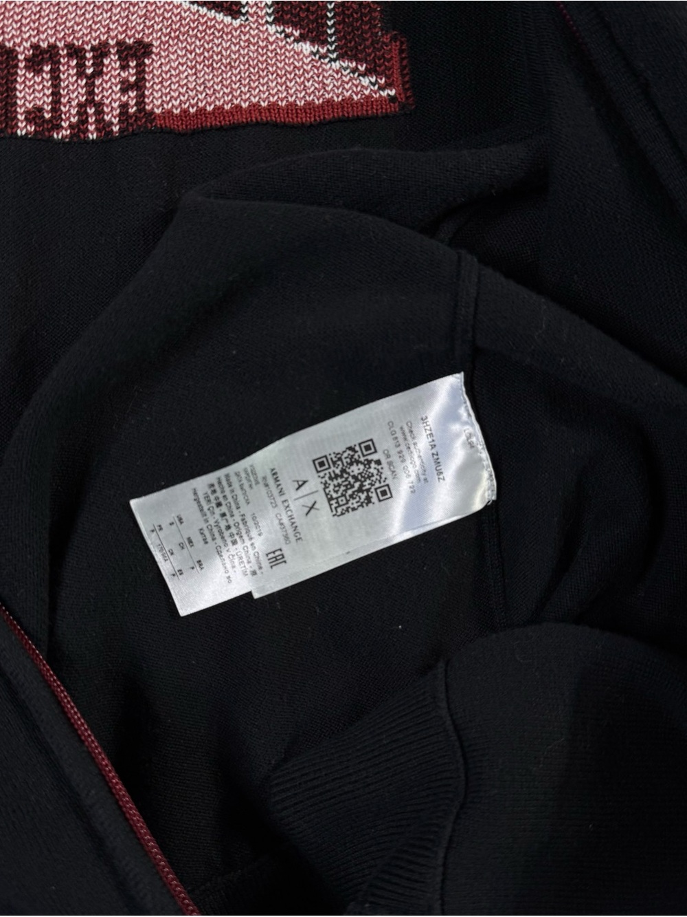 Armani Exchange A|X Black Full Zip Knit Varsity Jacket Red Spellout Small - Picture 6 of 6